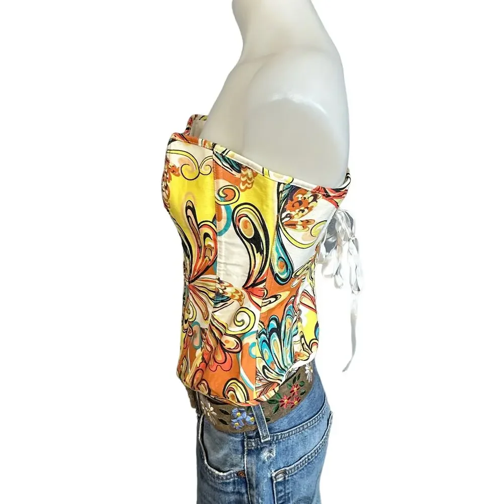 Western Paisley Lace Up Corset LARGE Boning Sweatheart Festival Cowgirl Coquette - Picture 3 of 7